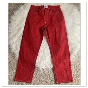 Colovos High Waisted Cropped Contrasting Stitched Jeans Red Size 28